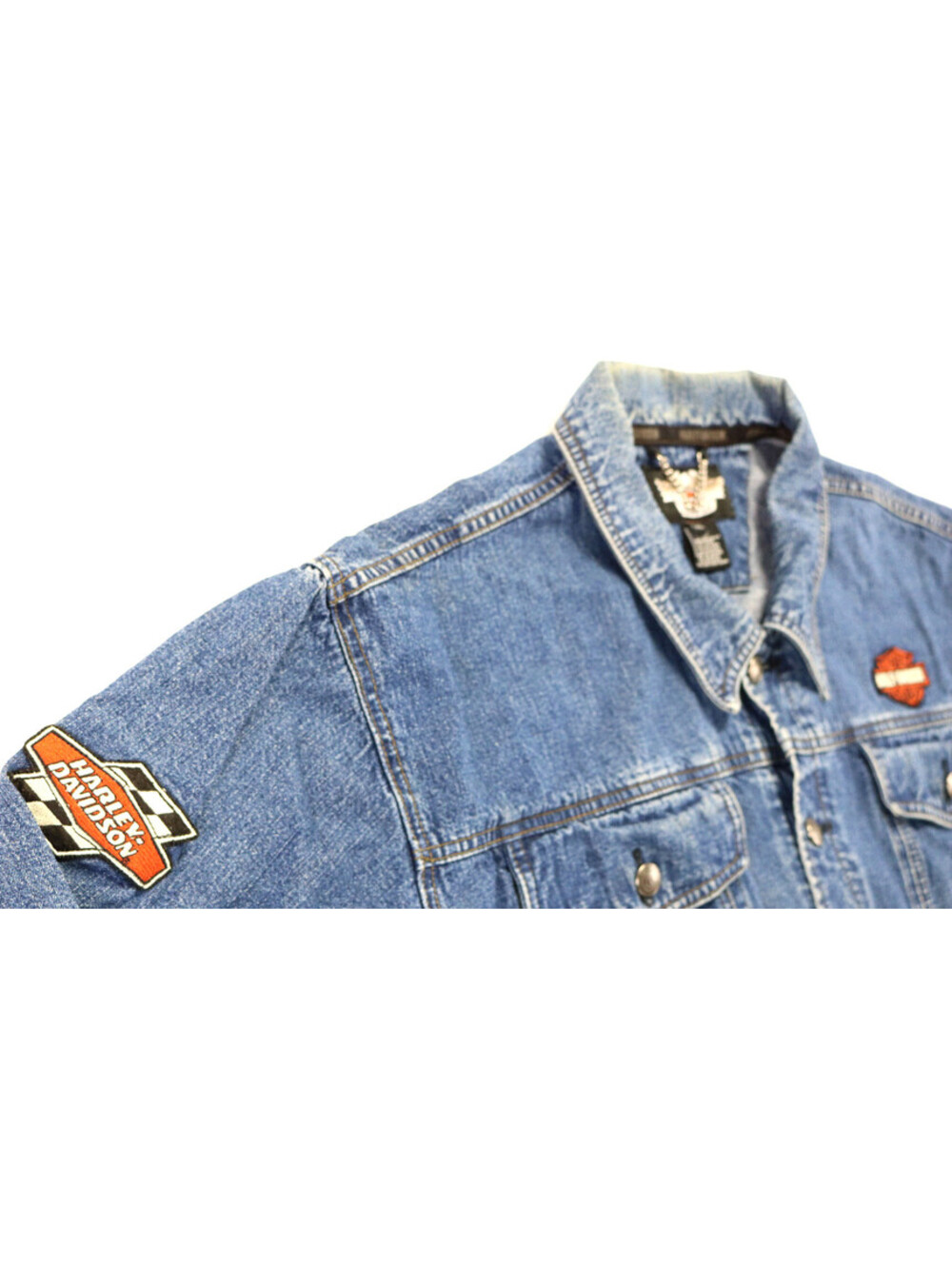 harley davidson racing jacket 3XL blue denim vintage legendary eagle bar shield
